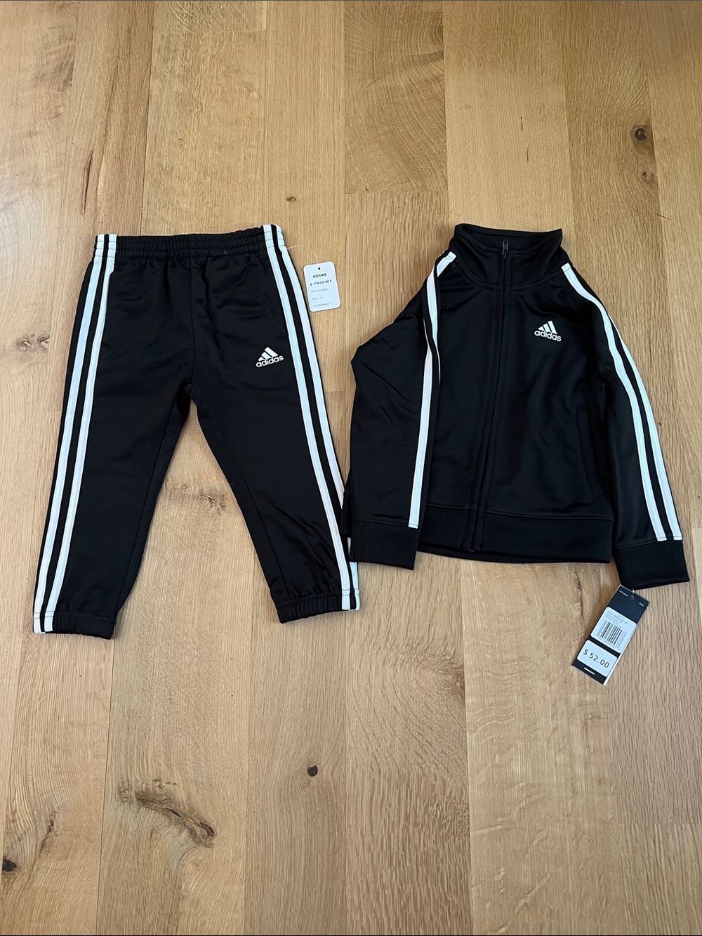 adidas Black Toddler 2T Track Jacket & Pants with White Stripes